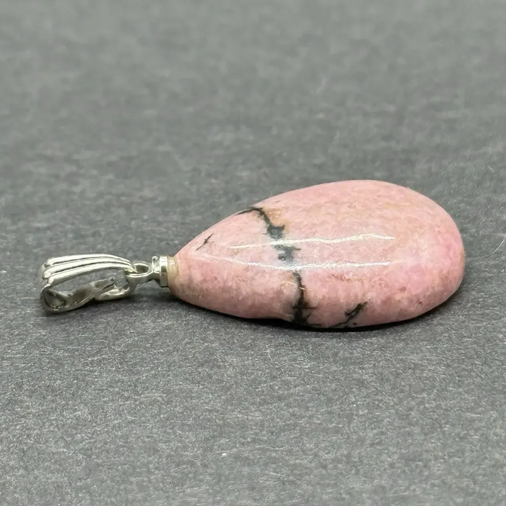 Natural Pink Rhodonite Gemstone Teardrop Pendant 1” Crystal Healing Boho Jewelry
